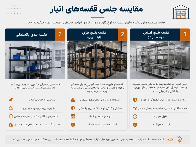انواع جنس قفسه بندی انبار صنعتی