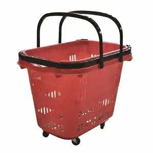 سبد خرید چرخ‌دار فروشگاهی ۴۰ لیتری مدل دسته دوبل